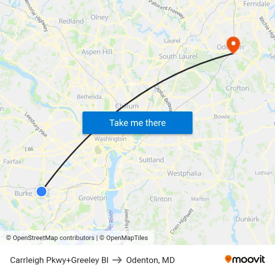 Carrleigh Pkwy+Greeley Bl to Odenton, MD map