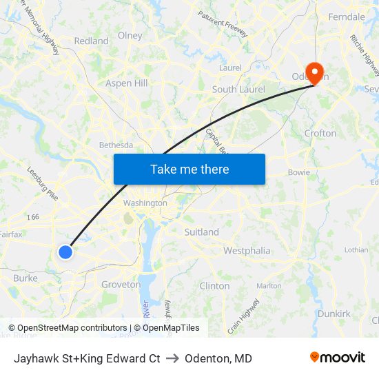 Jayhawk St+King Edward Ct to Odenton, MD map