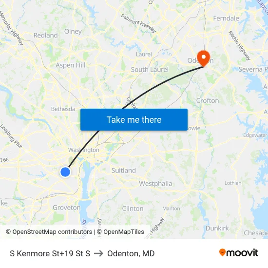 S Kenmore St+19 St S to Odenton, MD map