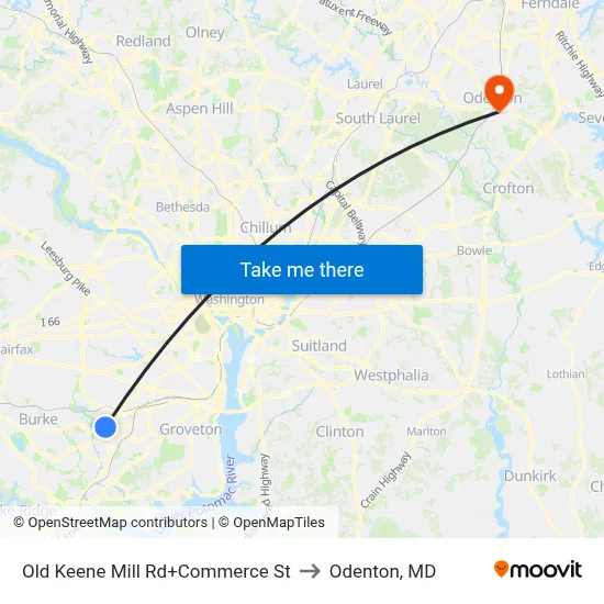 Old Keene Mill Rd+Commerce St to Odenton, MD map
