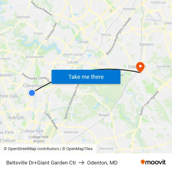 Beltsville Dr+Giant Garden Ctr to Odenton, MD map