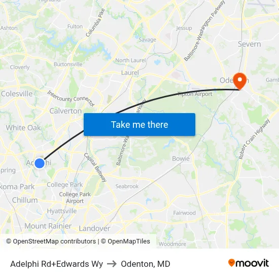 Adelphi Rd+Edwards Wy to Odenton, MD map
