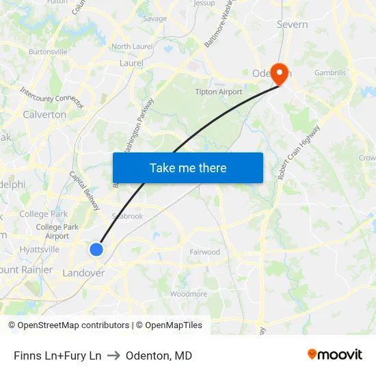 Finns Ln+Fury Ln to Odenton, MD map