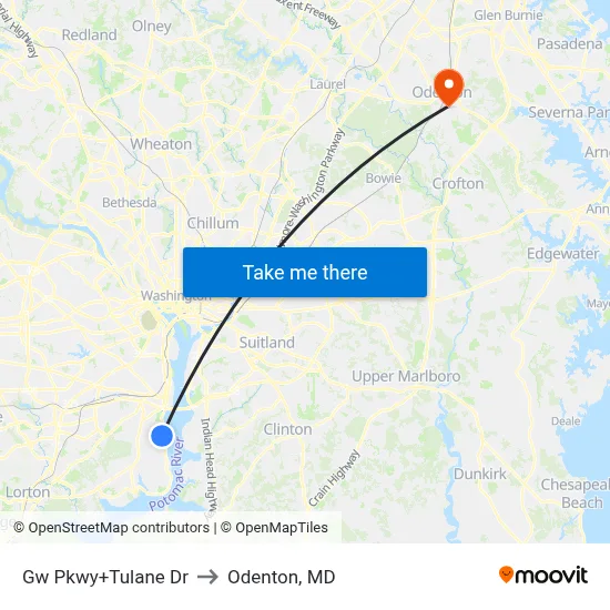 Gw Pkwy+Tulane Dr to Odenton, MD map