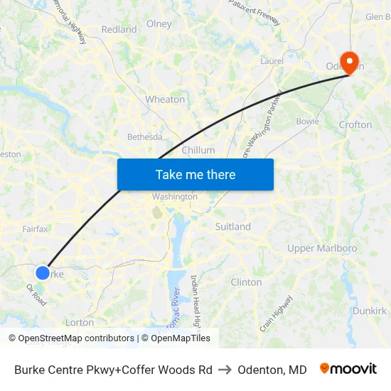 Burke Centre Pkwy+Coffer Woods Rd to Odenton, MD map