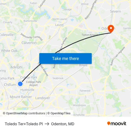 Toledo Ter+Toledo Pl to Odenton, MD map