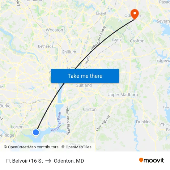 Ft Belvoir+16 St to Odenton, MD map