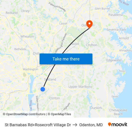 St Barnabas Rd+Rosecroft Village Dr to Odenton, MD map