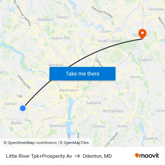 Little River Tpk+Prosperity Av to Odenton, MD map