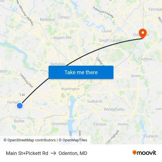 Main St+Pickett Rd to Odenton, MD map