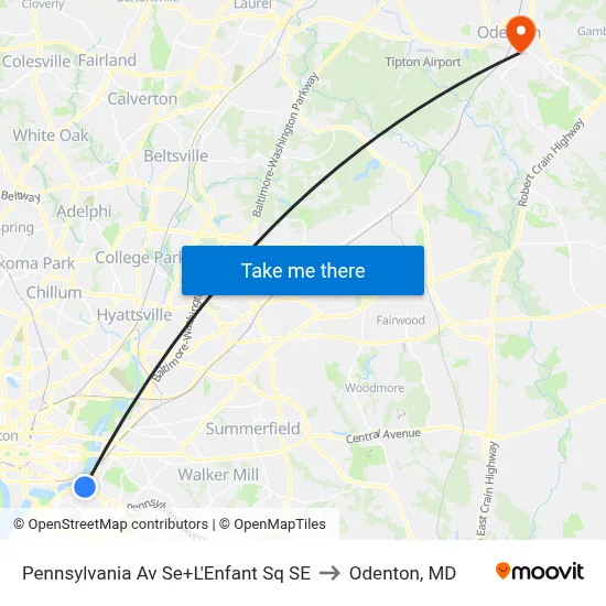 Pennsylvania Av Se+L'Enfant Sq SE to Odenton, MD map
