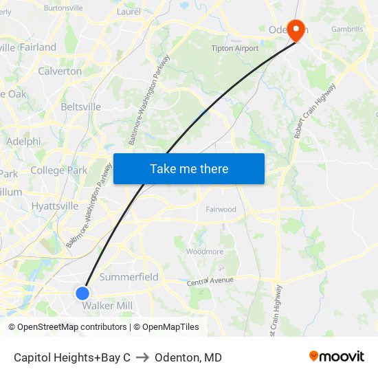 Capitol Heights+Bay C to Odenton, MD map