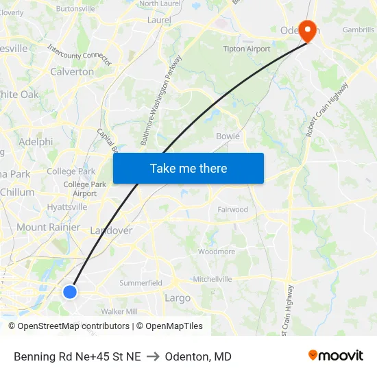 Benning Rd Ne+45 St NE to Odenton, MD map