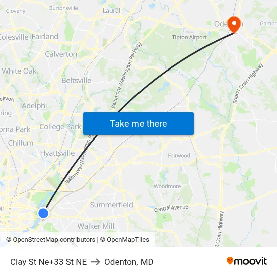 Clay St Ne+33 St NE to Odenton, MD map