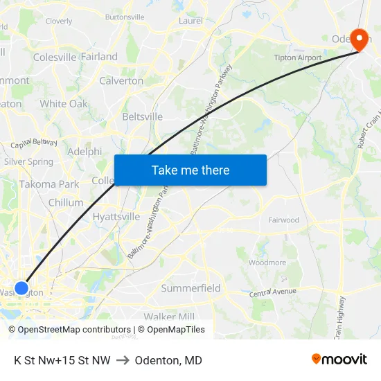 K St Nw+15 St NW to Odenton, MD map