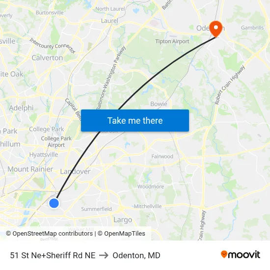 51 St Ne+Sheriff Rd NE to Odenton, MD map