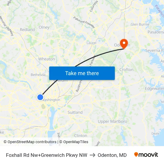 Foxhall Rd Nw+Greenwich Pkwy NW to Odenton, MD map
