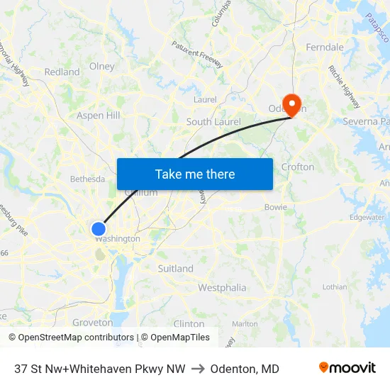 37 St Nw+Whitehaven Pkwy NW to Odenton, MD map