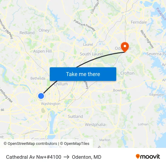 Cathedral Av Nw+#4100 to Odenton, MD map
