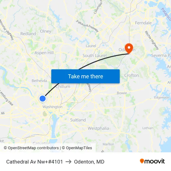 Cathedral Av Nw+#4101 to Odenton, MD map