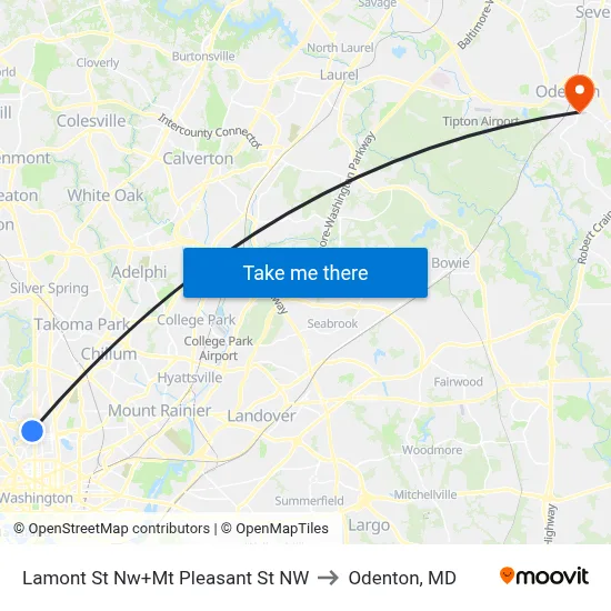 Lamont St Nw+Mt Pleasant St NW to Odenton, MD map