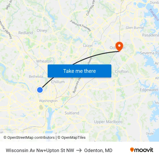 Wisconsin Av Nw+Upton St NW to Odenton, MD map