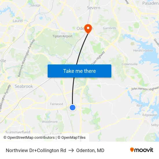 Northview Dr+Collington Rd to Odenton, MD map