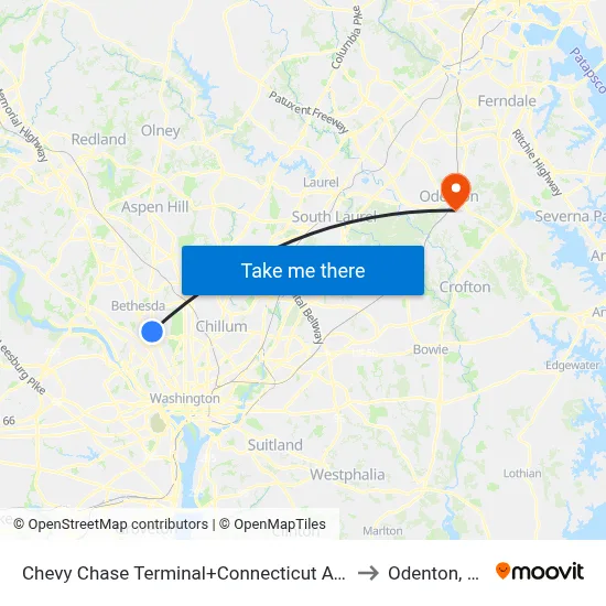 Chevy Chase Terminal+Connecticut Av NW to Odenton, MD map