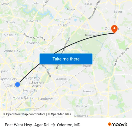 East-West Hwy+Ager Rd to Odenton, MD map