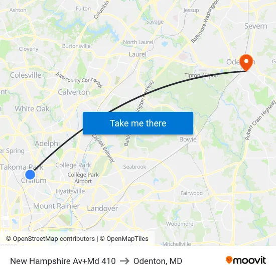 New Hampshire Av+Md 410 to Odenton, MD map
