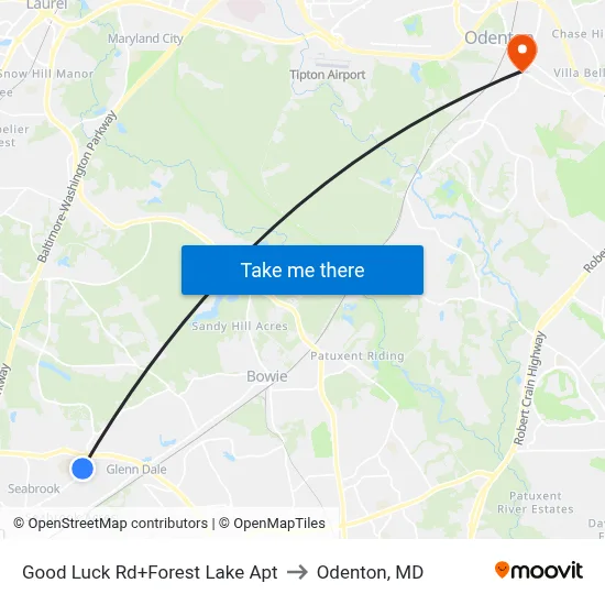 Good Luck Rd+Forest Lake Apt to Odenton, MD map
