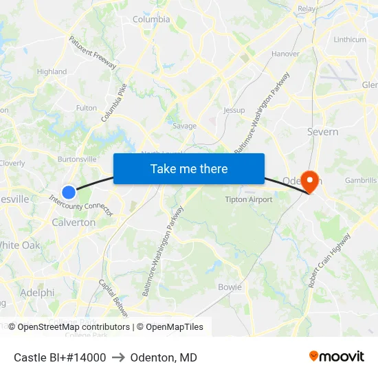 Castle Bl+#14000 to Odenton, MD map