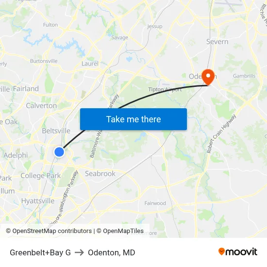 Greenbelt+Bay G to Odenton, MD map