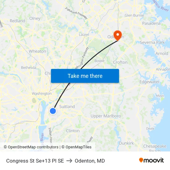 Congress St Se+13 Pl SE to Odenton, MD map