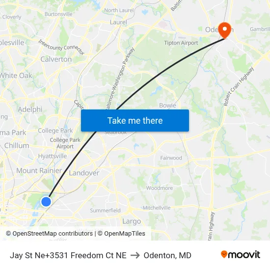 Jay St Ne+3531 Freedom Ct NE to Odenton, MD map