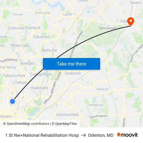 1 St Nw+National Rehabilitation Hosp to Odenton, MD map