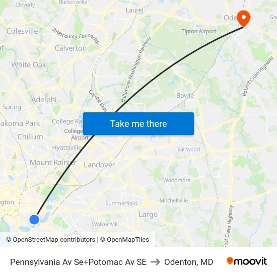 Pennsylvania Av Se+Potomac Av SE to Odenton, MD map
