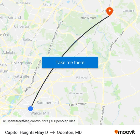 Capitol Heights+Bay D to Odenton, MD map