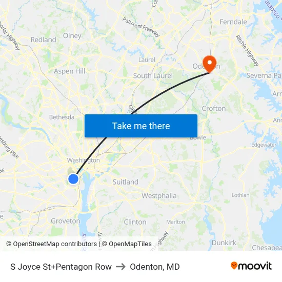 S Joyce St+Pentagon Row to Odenton, MD map