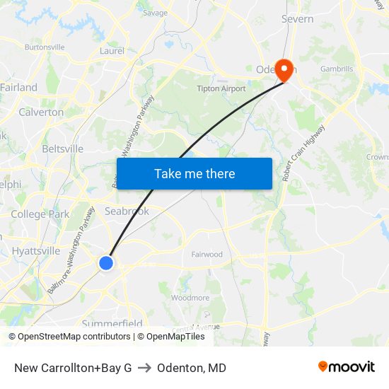 New Carrollton+Bay G to Odenton, MD map