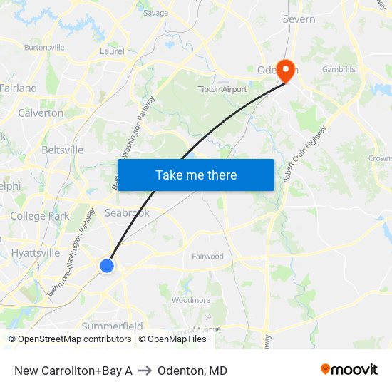 New Carrollton+Bay A to Odenton, MD map