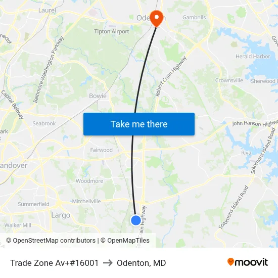 Trade Zone Av+#16001 to Odenton, MD map