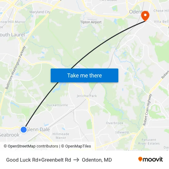 Good Luck Rd+Greenbelt Rd to Odenton, MD map