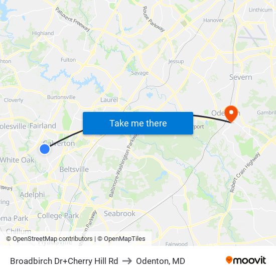 Broadbirch Dr+Cherry Hill Rd to Odenton, MD map