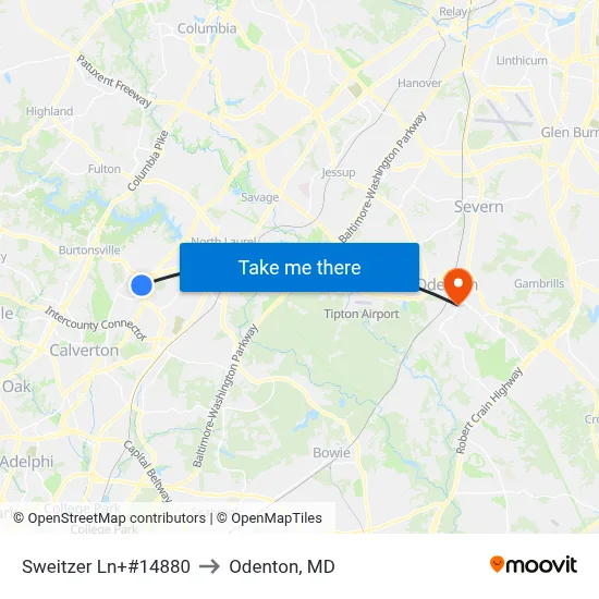 Sweitzer Ln+#14880 to Odenton, MD map