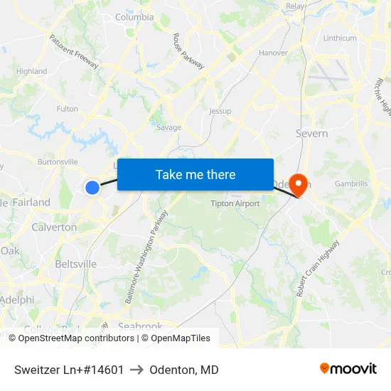 Sweitzer Ln+#14601 to Odenton, MD map