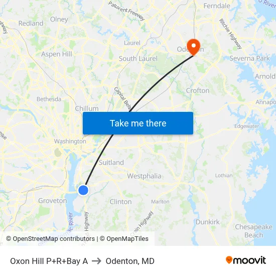 Oxon Hill P+R+Bay A to Odenton, MD map