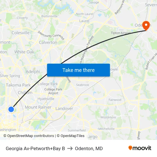 Georgia Av-Petworth+Bay B to Odenton, MD map