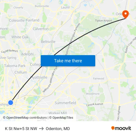 K St Nw+5 St NW to Odenton, MD map