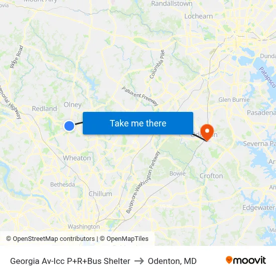 Georgia Av-Icc P+R+Bus Shelter to Odenton, MD map